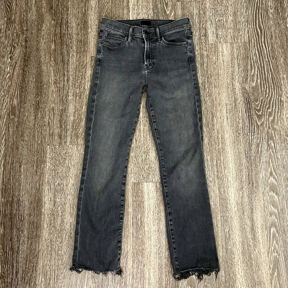 GUC Mother The Rascal Ankle Snippet Jeans 27 Dear Mr. Black Cropped Slim Raw Hem - Picture 9 of 13